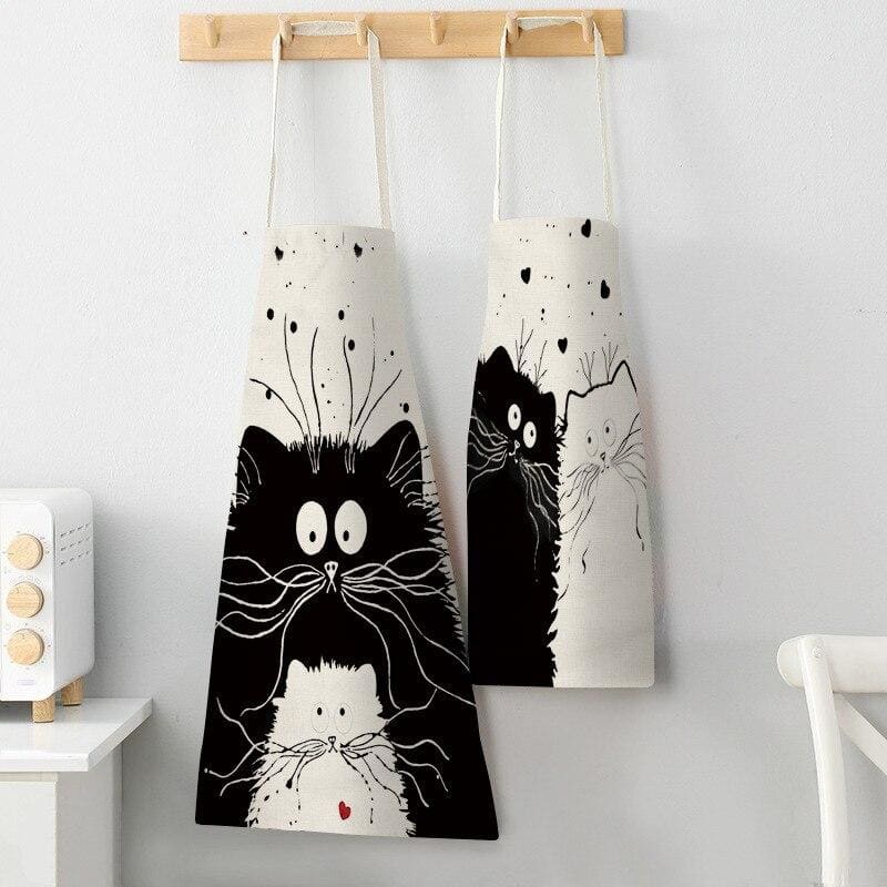 Cute Cat Design Apron for Women & Kids - Cotton Linen Cookwear-Apron-4-Colydia