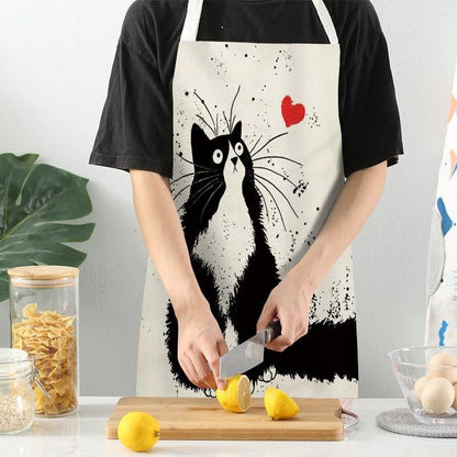 Cute Cat Design Apron for Women & Kids - Cotton Linen Cookwear-Apron-1-Colydia