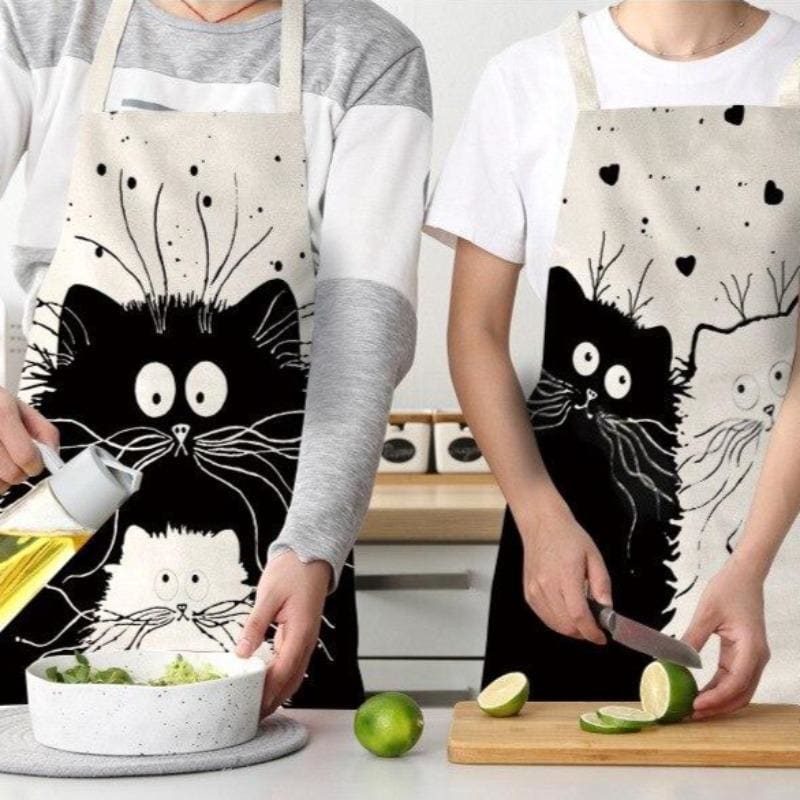 Cute Cat Design Apron for Women & Kids - Cotton Linen Cookwear-Apron-3-Colydia