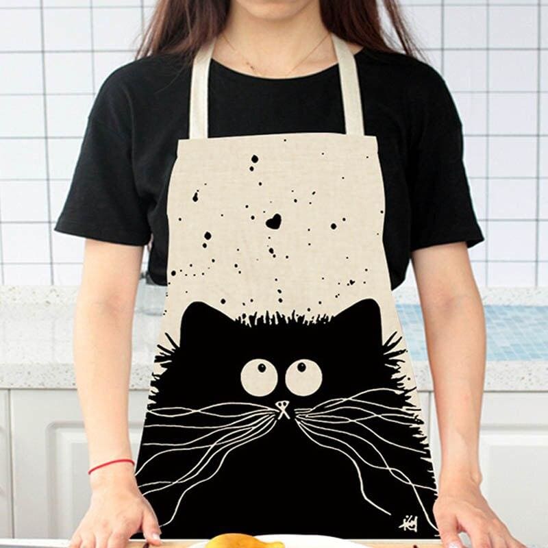 Cute Cat Design Apron for Women & Kids - Cotton Linen Cookwear-Apron-2-Colydia