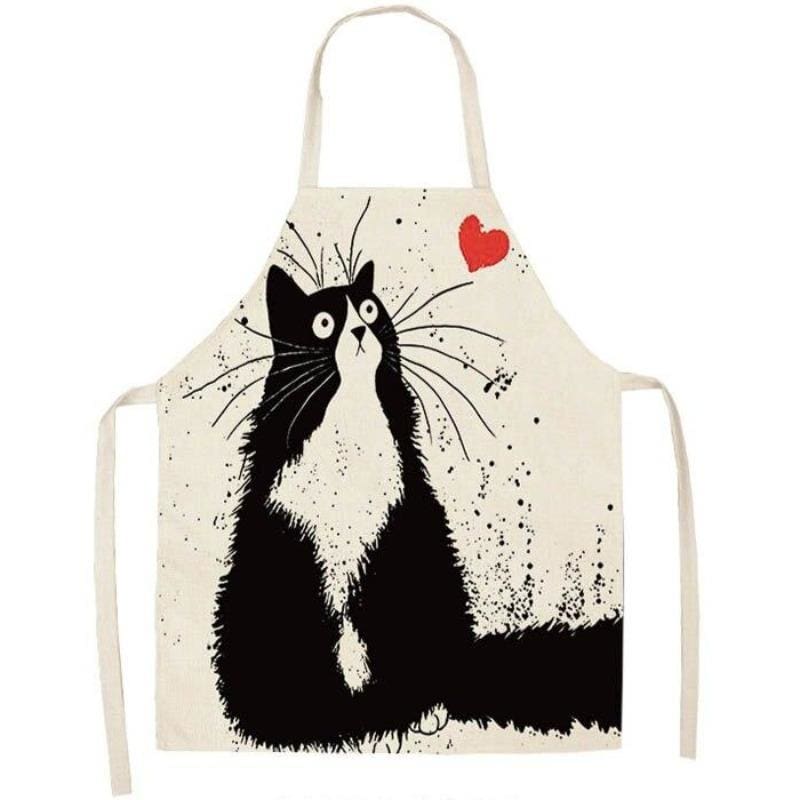 Cute Cat Design Apron for Women & Kids - Cotton Linen Cookwear-Apron-Love-Adult (68x55cm)-8-Colydia