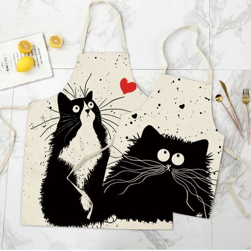 Cute Cat Design Apron for Women & Kids - Cotton Linen Cookwear-Apron-5-Colydia