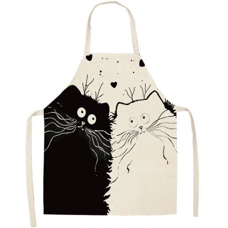 Cute Cat Design Apron for Women & Kids - Cotton Linen Cookwear-Apron-The Lovers-Adult (68x55cm)-7-Colydia