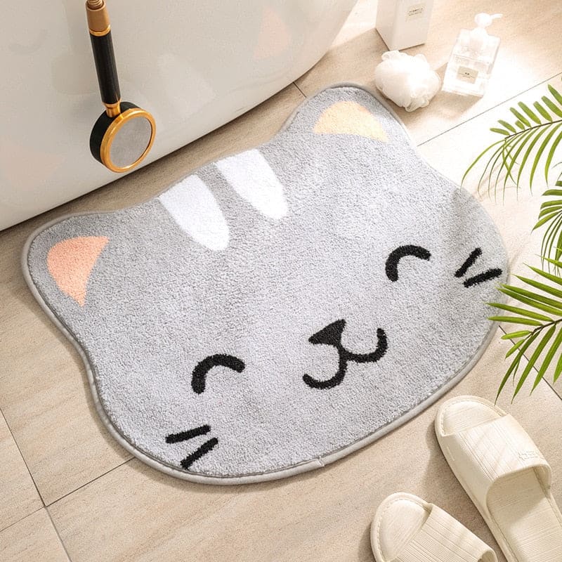 Kawaii Cat Head Bath Mat - Soft, Absorbent, Non-Slip Floor Décor-Bath Mat-Gray Cat-1-Colydia