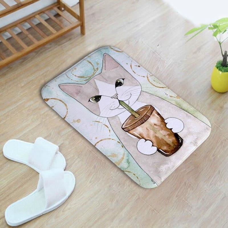 Luxurious Non-Slip Cat Pattern Bath Mat - Soft Velvet Comfort-Bath Mat-Spring Cat (60x40cm)-4-Colydia