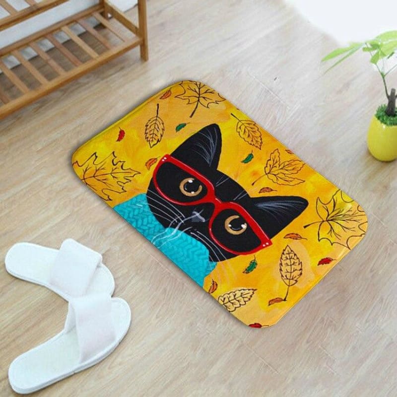 Luxurious Non-Slip Cat Pattern Bath Mat - Soft Velvet Comfort-Bath Mat-Autumn Cat (60x40cm)-3-Colydia