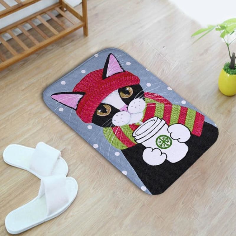 Luxurious Non-Slip Cat Pattern Bath Mat - Soft Velvet Comfort-Bath Mat-Winter Cat (60x40cm)-1-Colydia