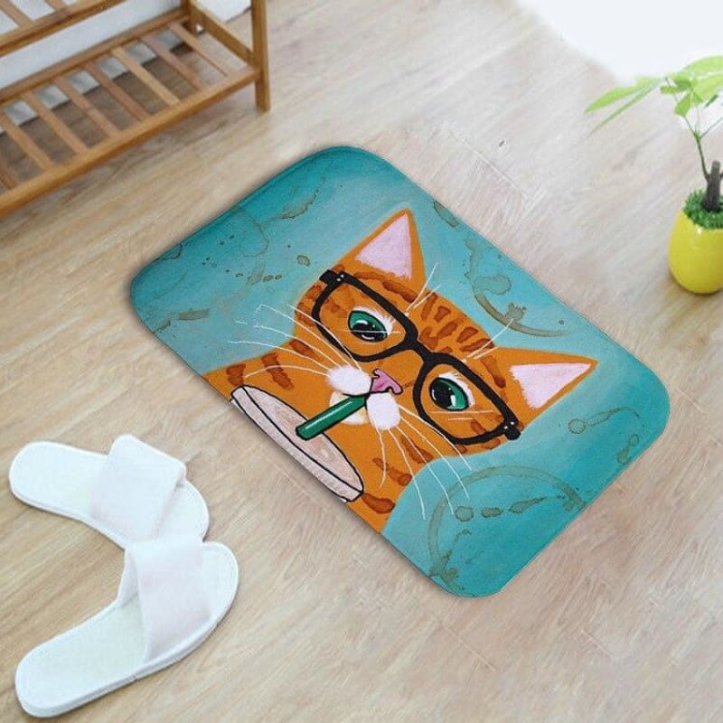 Luxurious Non-Slip Cat Pattern Bath Mat - Soft Velvet Comfort-Bath Mat-Summer Cat (60x40cm)-2-Colydia