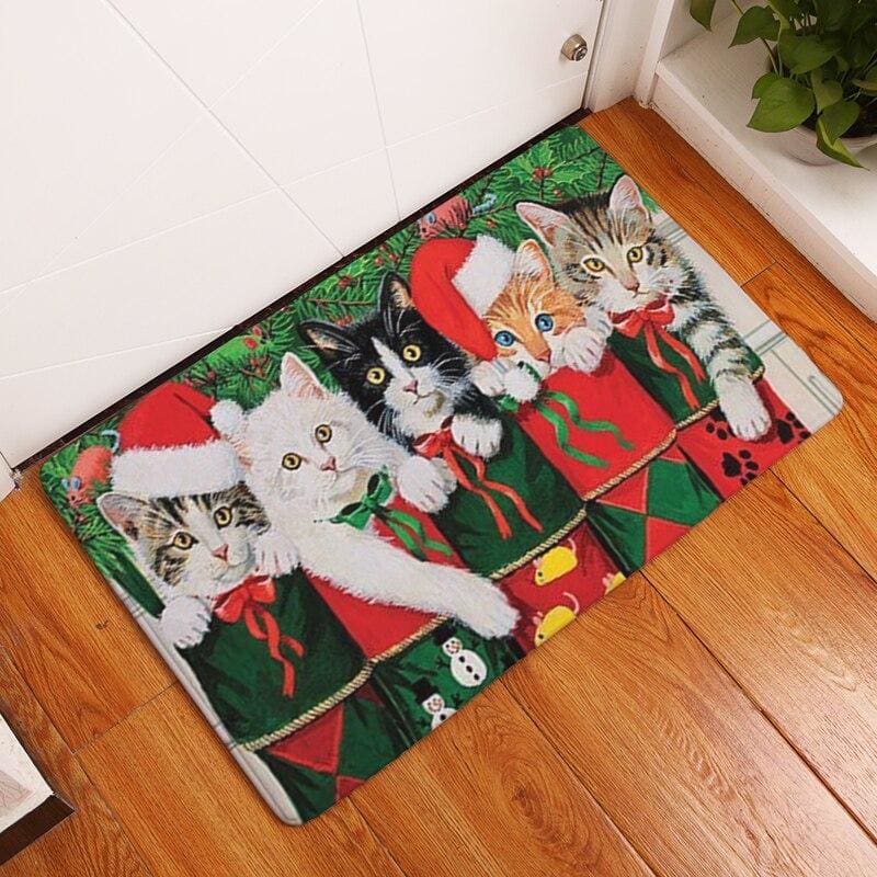 Non-Slip Cat Floor Mat for Entrances with Absorbent Sponge Lining-Cat Floor Mat-Christmas-50cmx80cm-4-Colydia