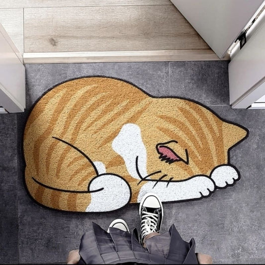 Weatherproof Sleeping Cat Mat - Cute, Non-Slip, Waterproof Vinyl-Floor Mat-Ginger tabby cat-1-Colydia