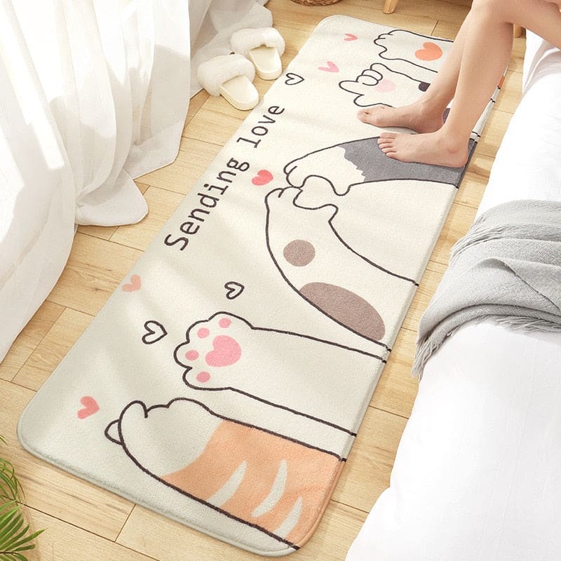 Ultra-Soft Feline Print Bedroom Mat - Non-Slip & Anti-Bacterial-Bedroom Mat-Cat Love-L (60x180cm)-1-Colydia