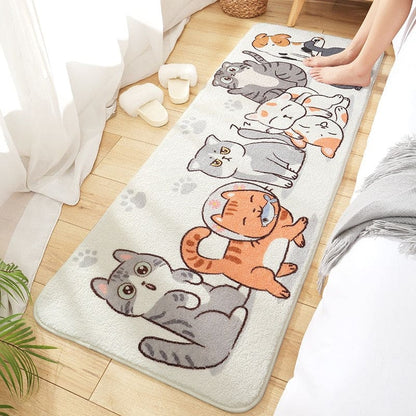 Ultra-Soft Feline Print Bedroom Mat - Non-Slip & Anti-Bacterial-Bedroom Mat-Cat Family-L (60x180cm)-7-Colydia