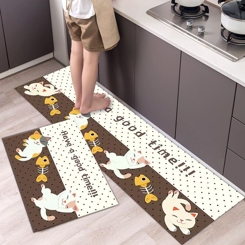 Charming Kawaii Cat Rugs Set of 2 - Non-Slip, Washable Decor-Rugs-Good Times Cat-7-Colydia