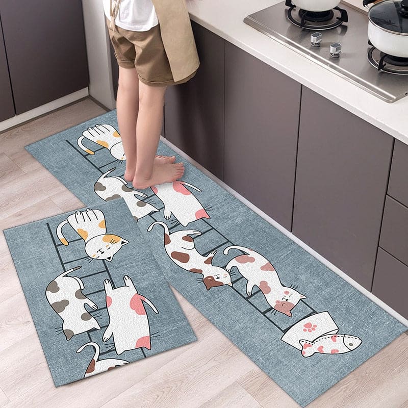 Charming Kawaii Cat Rugs Set of 2 - Non-Slip, Washable Decor-Rugs-Cat Ladder-6-Colydia