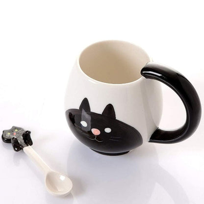 Adorable Black Cat Ceramic Mug with Spoon - Hand-Painted, 450mL-Ceramic Cat Mug-5-Colydia