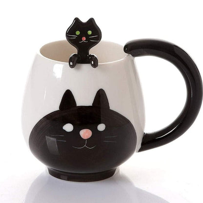 Adorable Black Cat Ceramic Mug with Spoon - Hand-Painted, 450mL-Ceramic Cat Mug-6-Colydia