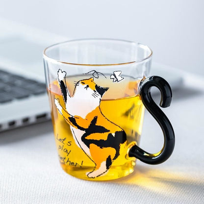 Cute Cat-Shaped Glass Coffee Mug 250ml | Funny Gift for Cat Lovers-Cat-Shaped Glass Mug-Yellow Cat-4-Colydia