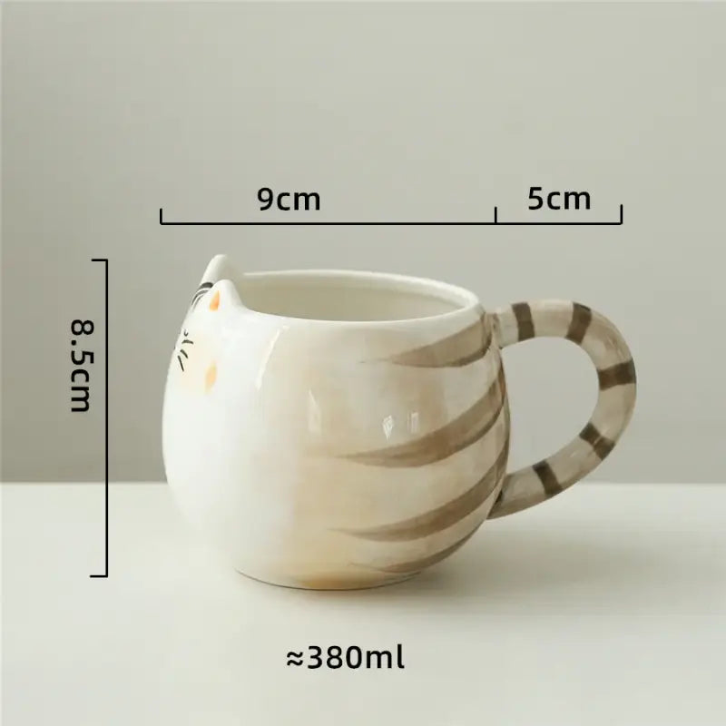 Hand-Painted Cat Mug with Ears, 380mL Ceramic for Cute Tea Times-Cat Mug-380 mL-7-Colydia