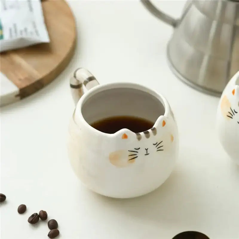 Hand-Painted Cat Mug with Ears, 380mL Ceramic for Cute Tea Times-Cat Mug-380 mL-2-Colydia