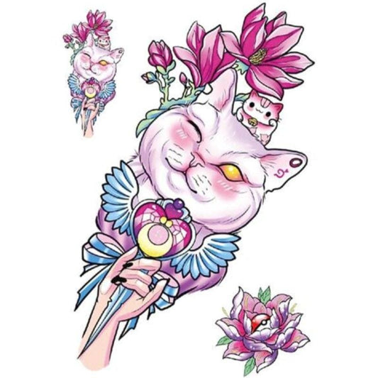 Pink Cat Temporary Tattoos – Non-Toxic, Easy to Apply & Remove-Temporary Tattoos-Flower-1-Colydia