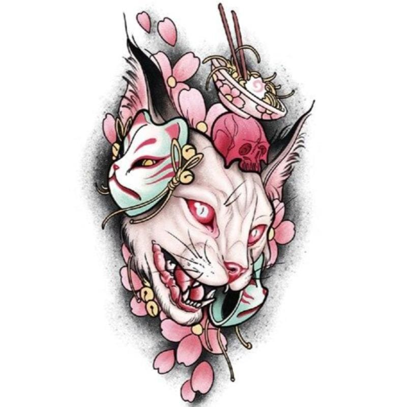 Stylized Pink Cat Tattoo - Temporary, Non-Toxic, Easy Application-Temporary Tattoo-Carnival-1-Colydia