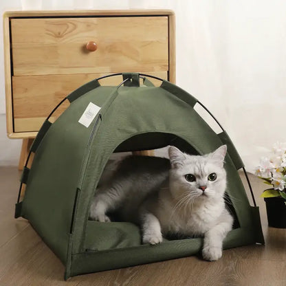 Cozy Cat Tipi Tent with Oxford Fabric & Warm Cushion for Winter-Cat Tent Bed-Khaki-3-4 kg (35x35cm)-1-Colydia