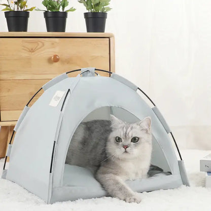 Cozy Cat Tipi Tent with Oxford Fabric & Warm Cushion for Winter-Cat Tent Bed-Gray-3-4 kg (35x35cm)-6-Colydia