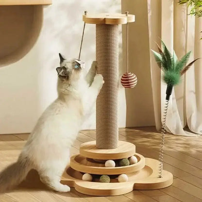 Elegant Cat Scratching Tower with Durable Wood & Sisal Design-Cat Scratching Tower-1-Colydia