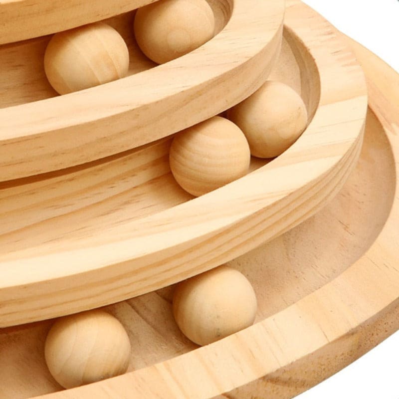 Wooden Cat Spiral Tower Toy: 3-Level Interactive Play Structure-Interactive Cat Toy-7-Colydia