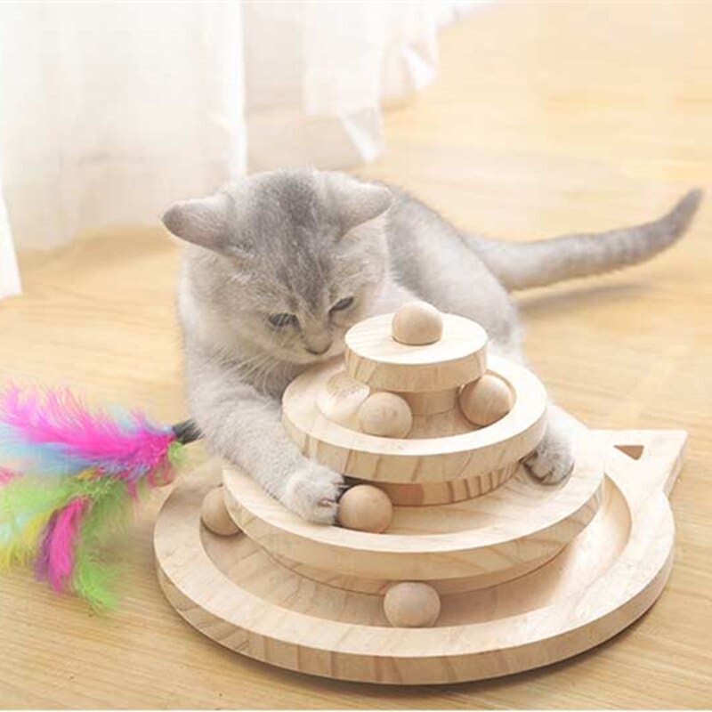 Wooden Cat Spiral Tower Toy: 3-Level Interactive Play Structure-Interactive Cat Toy-3-Level Tower-3-Colydia