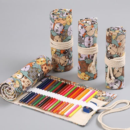 Kawaii Cat Canvas Pencil Case with 36 Slots for Pencils & Brushes-Pencil Case-5-Colydia