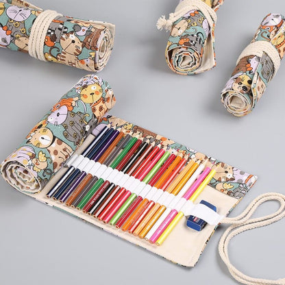 Kawaii Cat Canvas Pencil Case with 36 Slots for Pencils & Brushes-Pencil Case-2-Colydia