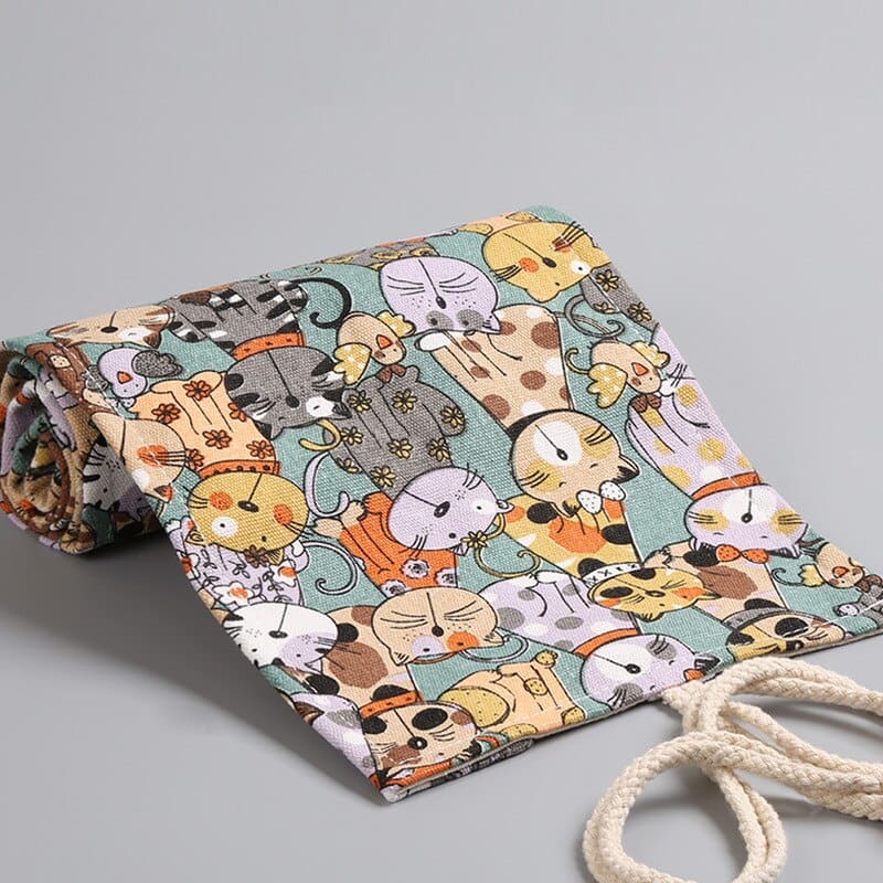 Kawaii Cat Canvas Pencil Case with 36 Slots for Pencils & Brushes-Pencil Case-13-Colydia