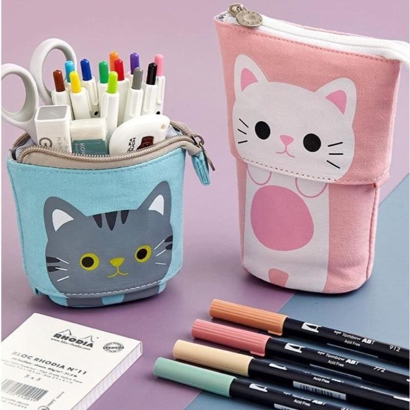 Expandable Cat Pencil Case - Cute, Eco-Friendly Fabric Holder-Pencil Case-1-Colydia