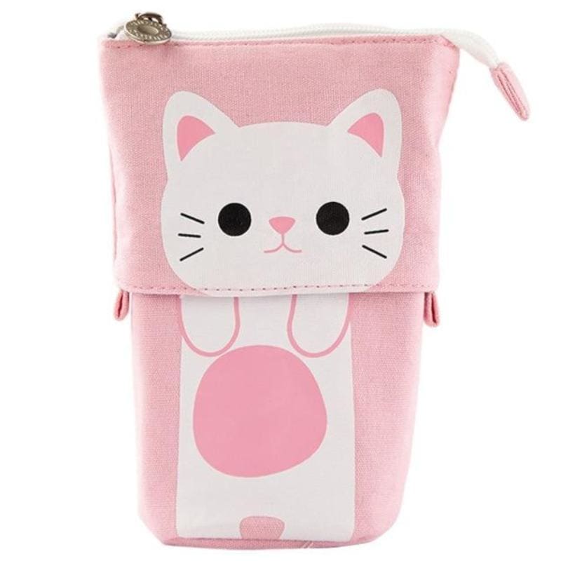 Expandable Cat Pencil Case - Cute, Eco-Friendly Fabric Holder-Pencil Case-Pink-10-Colydia