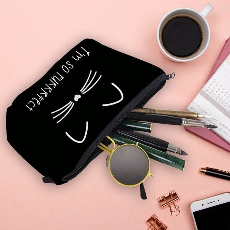 Chic Black Cat Pouch - Fabric Makeup & Pen Case for Cat Lovers-Makeup and Pencil Case-(22x18x13.5cm)-1-Colydia