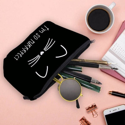 Chic Black Cat Pouch - Fabric Makeup & Pen Case for Cat Lovers-Makeup and Pencil Case-(22x18x13.5cm)-1-Colydia