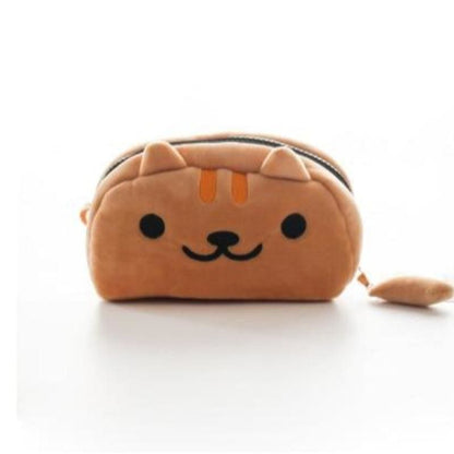 Adorable Eco-Friendly Plush Cat Pencil Case with Zipper, 19x11x8cm-Pencil Case-Brown-8-Colydia