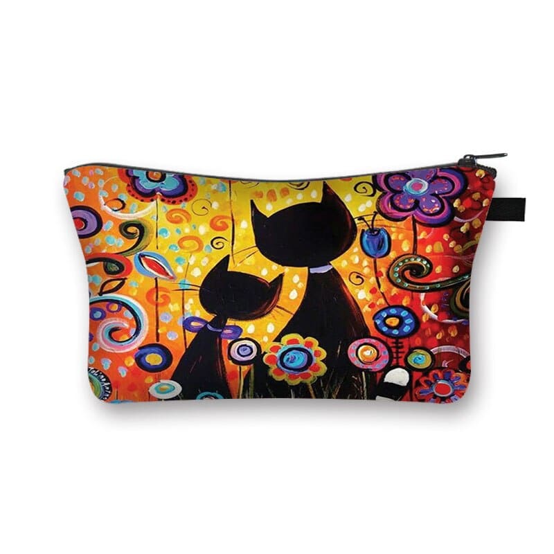 Durable Cat Pattern Cosmetic Bag with Zipper for Makeup Storage-Cosmetic Bag-Couple of Cats-3-Colydia