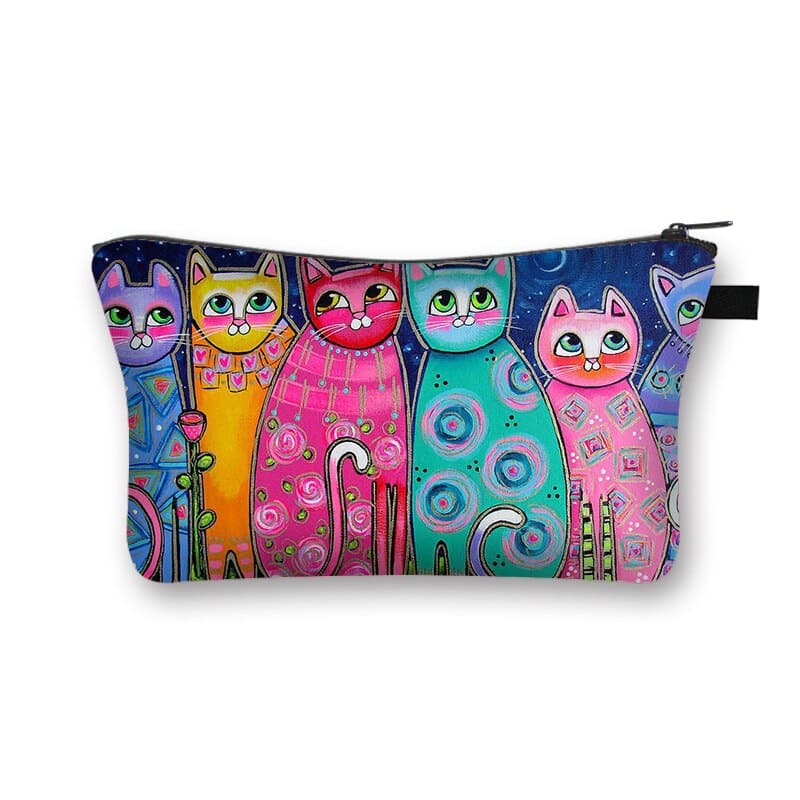 Durable Cat Pattern Cosmetic Bag with Zipper for Makeup Storage-Cosmetic Bag-Multicolored Cats-5-Colydia