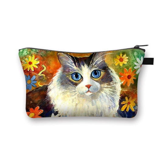 Durable Cat Pattern Cosmetic Bag with Zipper for Makeup Storage-Cosmetic Bag-Blue-Eyed Cat-1-Colydia