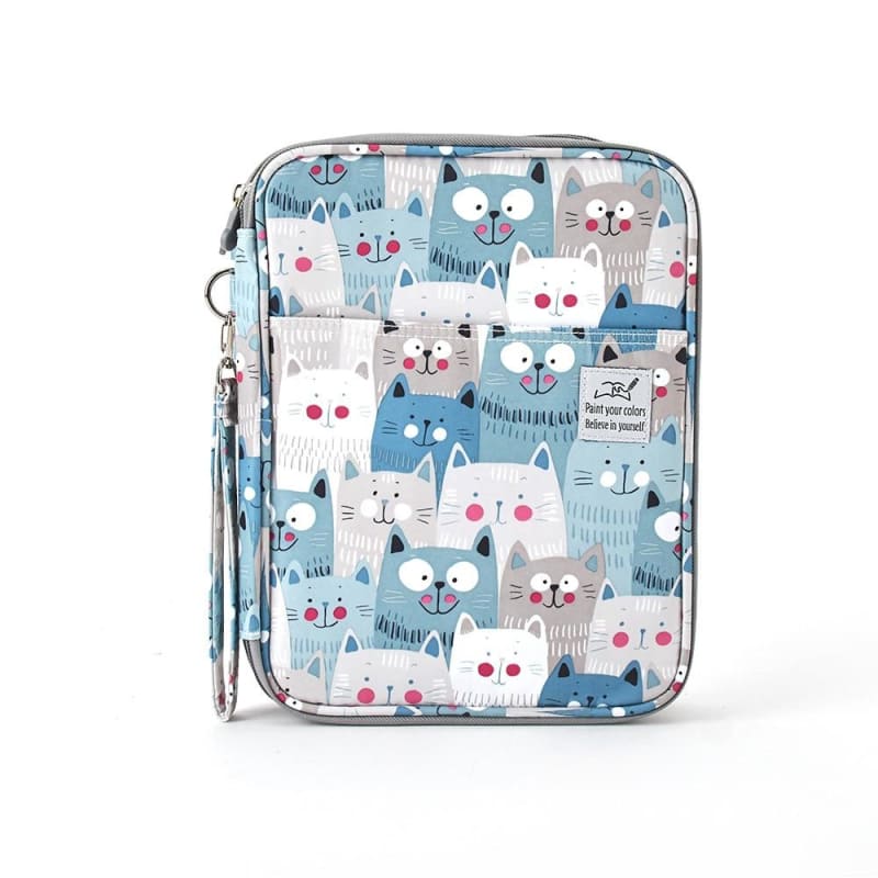 Cute Cat Patterned Pencil Case - Holds 96 Pens, Perfect for Artists-Pencil Case-Blue-28x22x3cm (96 slots)-7-Colydia