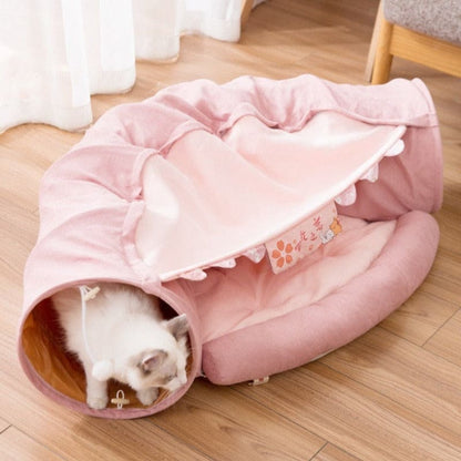 Plush Cat Tunnel with Cushioned Rest for Playful Feline Fun-Cat Play Tunnel with Cushion-5-Colydia