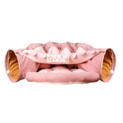 Plush Cat Tunnel with Cushioned Rest for Playful Feline Fun-Cat Play Tunnel with Cushion-Candy Pink-10-Colydia