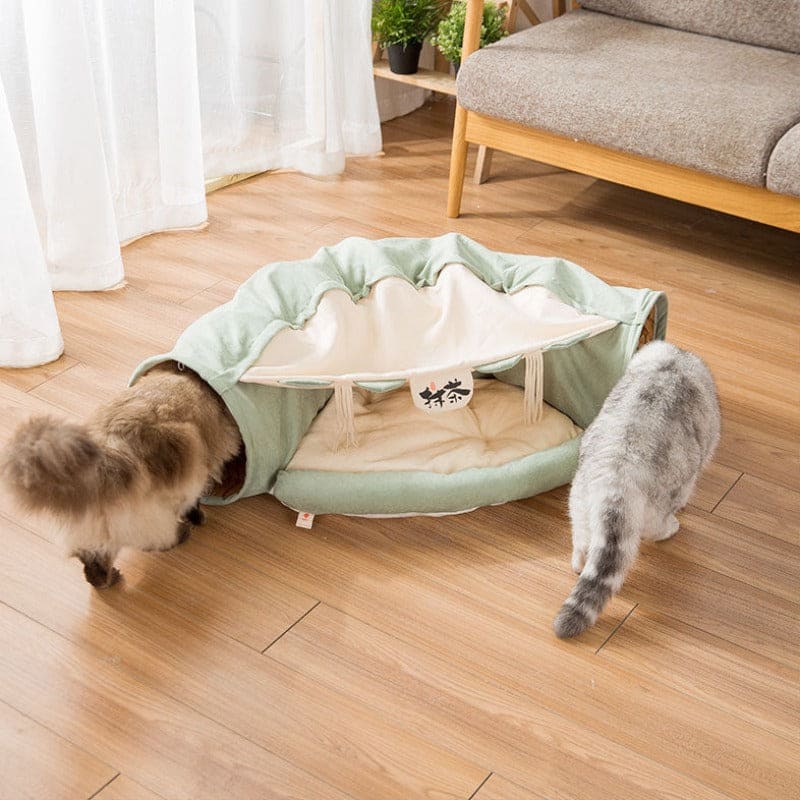 Plush Cat Tunnel with Cushioned Rest for Playful Feline Fun-Cat Play Tunnel with Cushion-4-Colydia