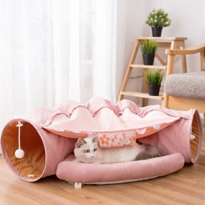 Plush Cat Tunnel with Cushioned Rest for Playful Feline Fun-Cat Play Tunnel with Cushion-3-Colydia