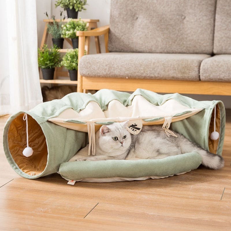 Plush Cat Tunnel with Cushioned Rest for Playful Feline Fun-Cat Play Tunnel with Cushion-6-Colydia