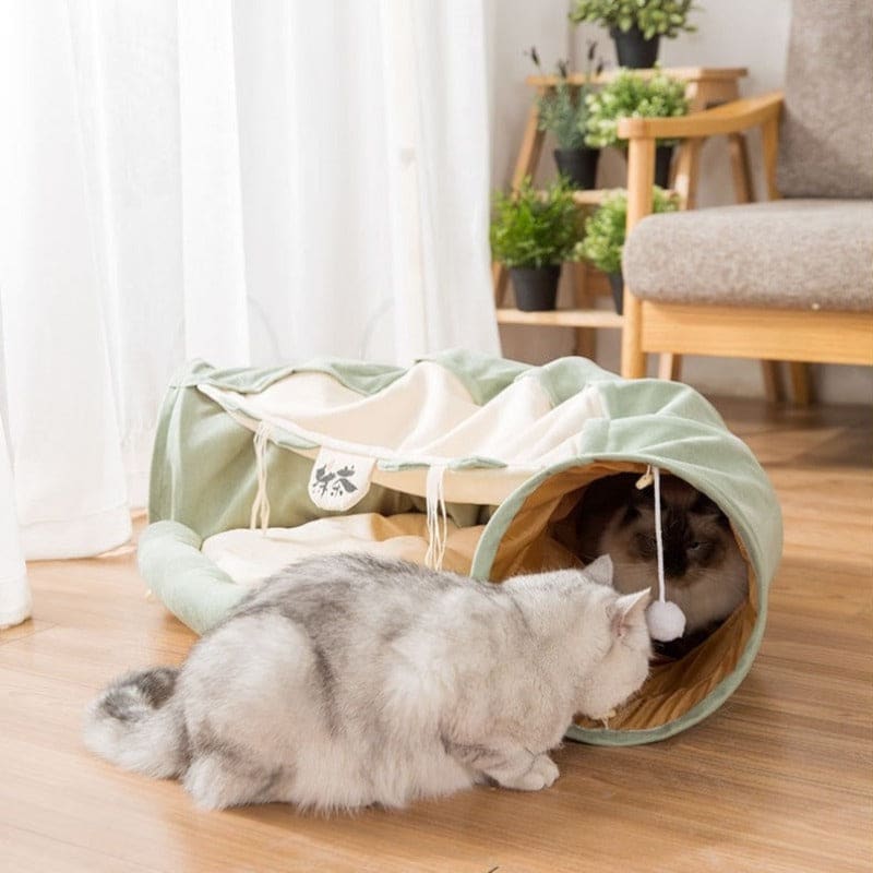 Plush Cat Tunnel with Cushioned Rest for Playful Feline Fun-Cat Play Tunnel with Cushion-8-Colydia