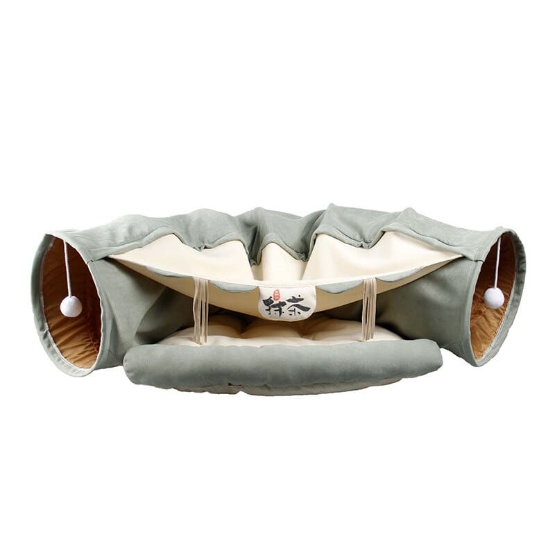 Plush Cat Tunnel with Cushioned Rest for Playful Feline Fun-Cat Play Tunnel with Cushion-Green Tea-11-Colydia