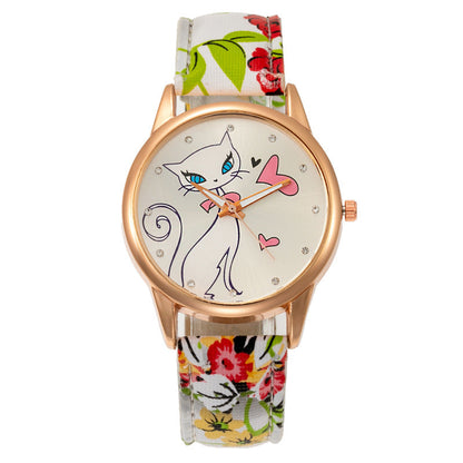 Elegant Women's Quartz Watch with White Cat Design-Women's Quartz Watch-Pink-7-Colydia